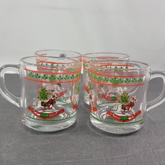 Anchor Hocking Christmas Memories Holly Rocking Horse Drink Glasses - Set of 4 - Picture 12 of 16
